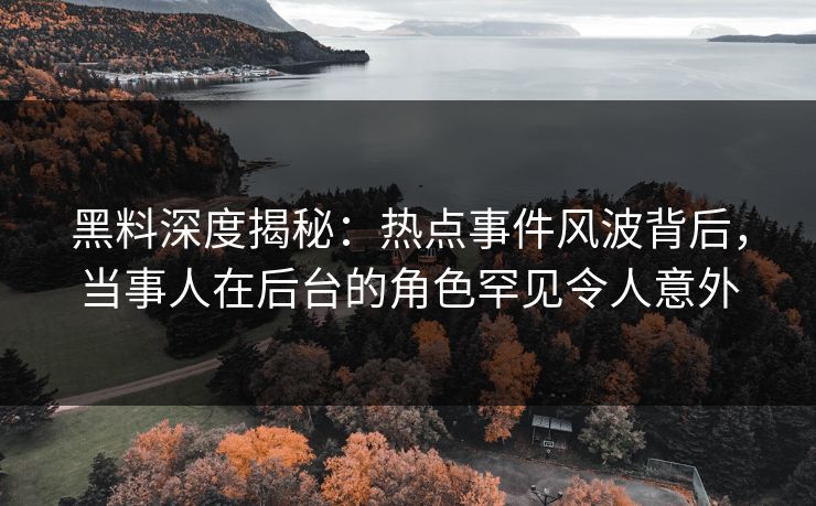 黑料深度揭秘：热点事件风波背后，当事人在后台的角色罕见令人意外